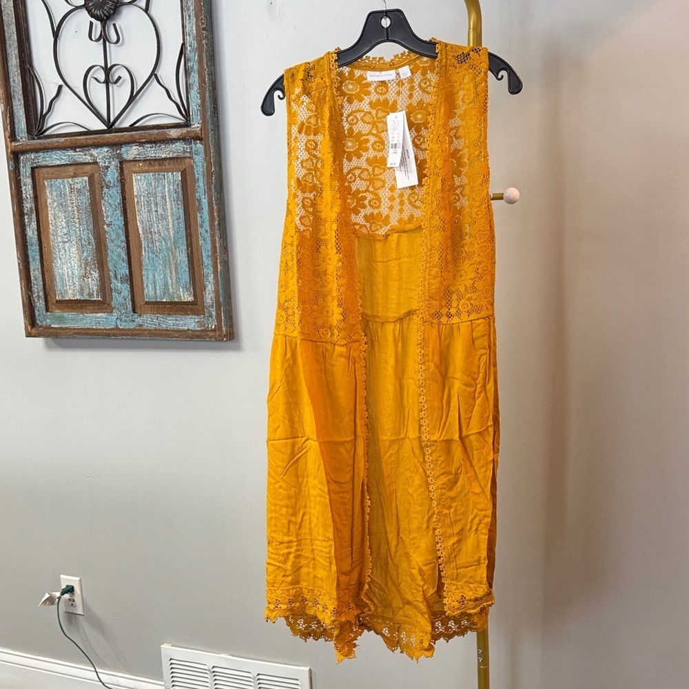 New York & Company Mustard Lace Duster